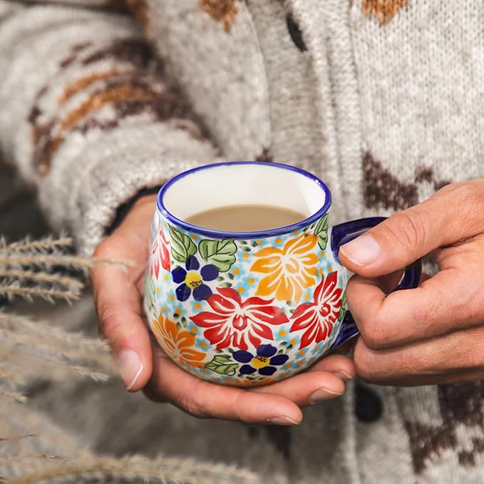 ALMA 12oz Handpainted Flower Ceramic Tea Cup | Microwave & Dishwasher Safe, Gift for Family Friends, Breakfast Nook Afternoon Tea Dining Table, Coffee Tea Lovers & Mom