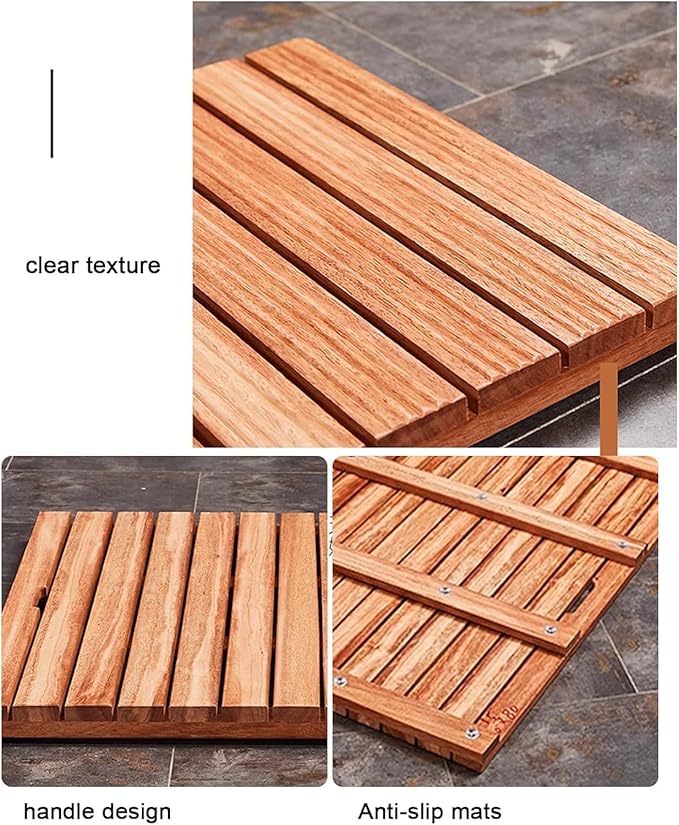 Natural Anti-Slip Bamboo Bath Mat,Durable Rectangular Wooden Bath Mat,Bathroom Solid Wood Floor Mat,Bamboo Duckboard Bath Mat,Water Resistant Shower Mat,Bathtub Mats,Kitchen Mat,30x110cm/12x