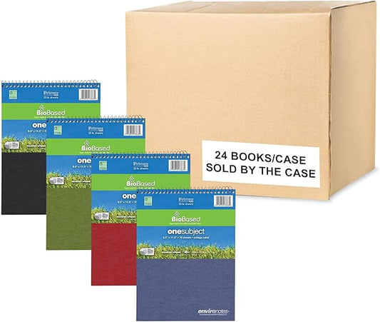 Case of 24 FlipPer Wirebound 1 Subject Notebooks, 8.5"x11.5", 70 sheets 20# BioBase White Paper, Asstd Earthtone covers, College Ruled W/Margin