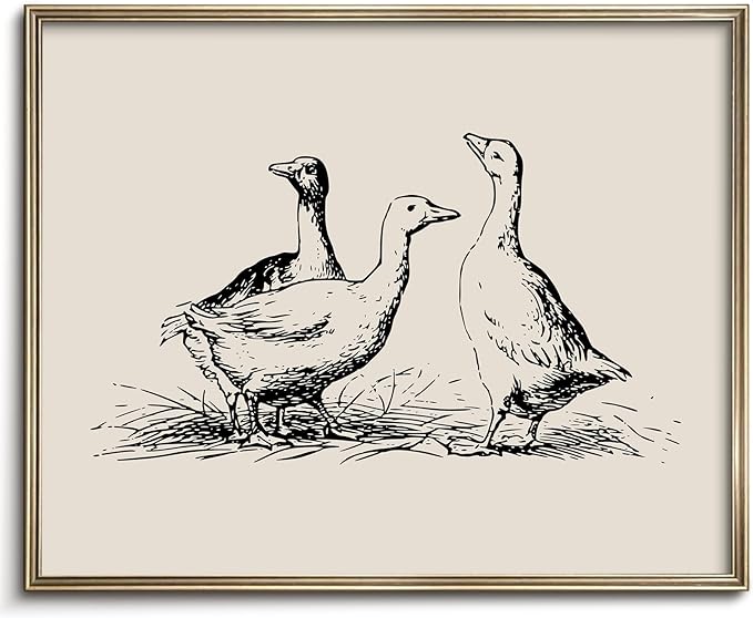 Vodefoad Goose Sketch Vintage Wall Art Retro Nursery Sketch Print Rustic Ducks Wall Decor for Gallery Nursery Bedroom Bathroom Office - 8x10Inch Unframe
