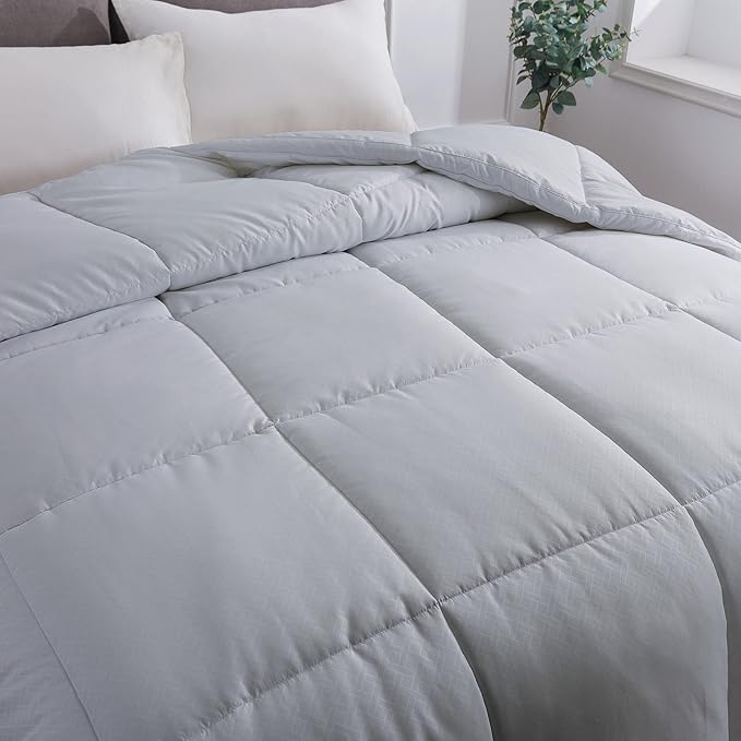 Feather and Loom European Gusset All Season Down Alternative Comforter - 1.5-inch Gusset for Extra Loft, Easy Care Microfiber Cover, Hypoallergenic Fiber Fill - Color: Gray | Size: Twin