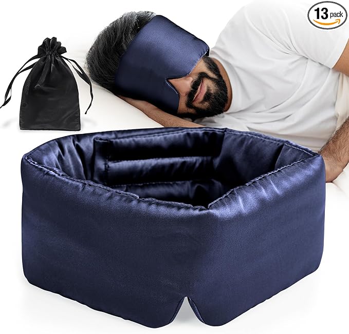 100% Natural Mulberry Silk Sleep Mask, Comfortable Soft for Deep Sleep, Blackout Effect, Wide Adjustable Band, Eye Mask for Women and Men. Ideal for Travel, Office, Daily(Navy Blue)