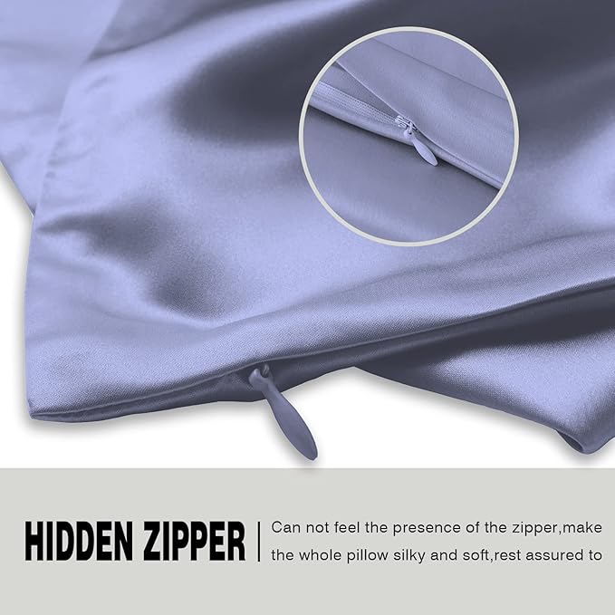 Silk Pillow Cases 2 Pack,Soft Breathable and Sliky Queen Size Pillow Cases Set of 2,Natural Mulberry Silk Pillowcase Set of 2 for Hair and Skin with Hidden Zipper (Grayish Blue,20"X 30",2pcs)