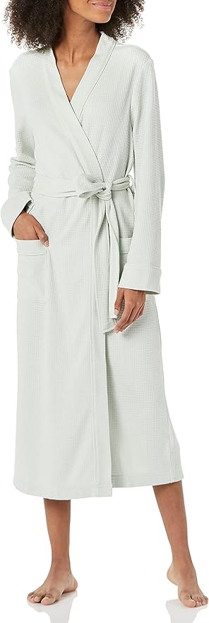Amazon Essentials Women's Lightweight Waffle Full-Length Bath Robe with Pockets (Available in Plus Size)