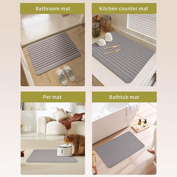 Stone Dish Drying Mat - Large Foldable Marbled Quick Drying Dish Mats, Stone Coasters Set of 4 Collapsible Ultra Absorbent Diatomaceous Earth Mats for Kitchen Counter Bathroom (Grey_Rectangle)