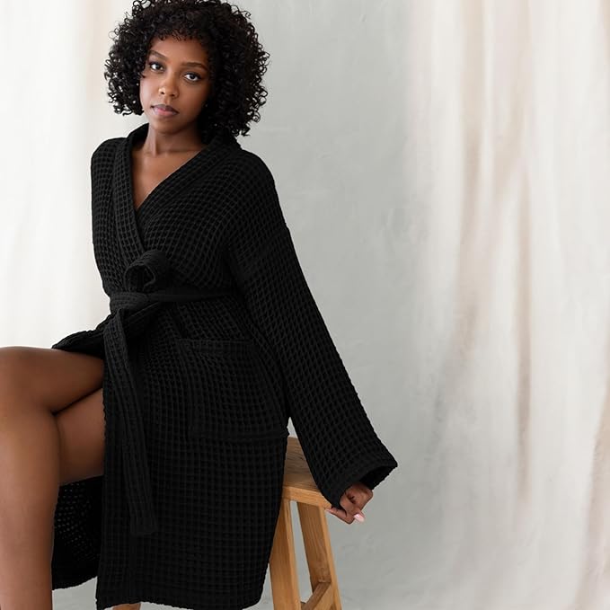 Womens Kimono Waffle Robe - Lightweight 100% Turkish Cotton Housecoat for All-Day Lounging - Bathrobe for Shower
