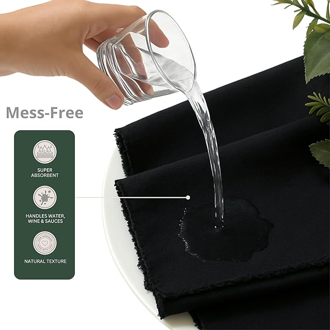 Ramanta Home Cloth Napkins Set of 4 Black 18x18 Inch - Spring Soft & Durable Frayed Dinner Napkin for Easter Wedding, Birthday, Party | Heavy Weight Fabric Table Linen for Everyday Use Family Dinners