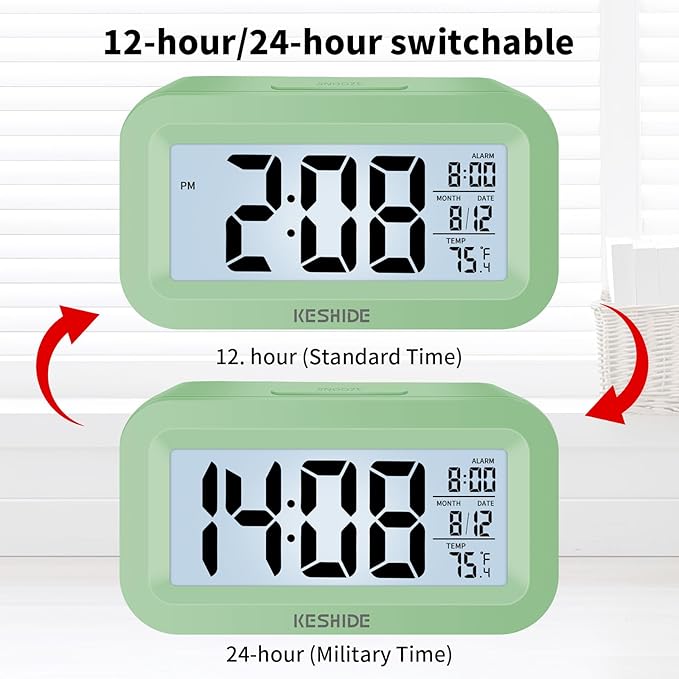 Travel Digital Alarm Clock,Battery Operated with Backlight, Indoor Temperature, Desk Small Clock,Snooze Model,12/24H Display for Bedrooms Heavy Sleepers Kids Travel Bathroom