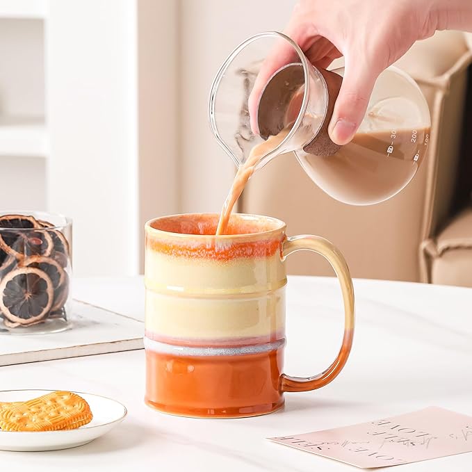 Coffee Mug, 22 oz Beer Mugs Large Ceramic Coffee Mug Tea Cups, Handmade Mug with Big Handle for Office and Home, Dishwasher and Microwave Safe (Orange)