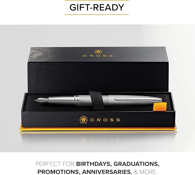 Cross ATX Sandblasted Titanium Gray Stainless Steel Fine Nib Fountain Pen - Refillable Pen for Smooth Writing - Black Ink - Comfortable Grip - Long-Lasting - Professional Office Supplies
