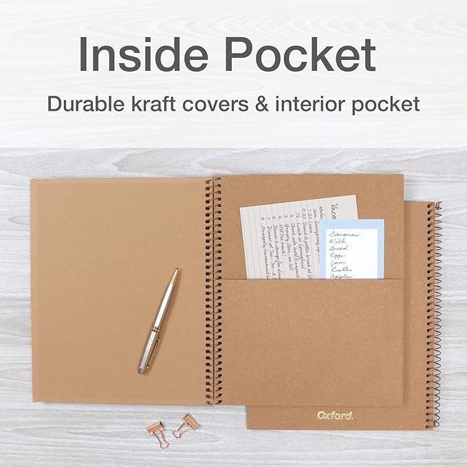 Oxford Spiral Notebooks, 2 Pack, 100% Recycled, Kraft Notebooks, Gold, College Ruled, 80 Sheets/160 Pages, Student Gifts, Teacher Gifts (90881)