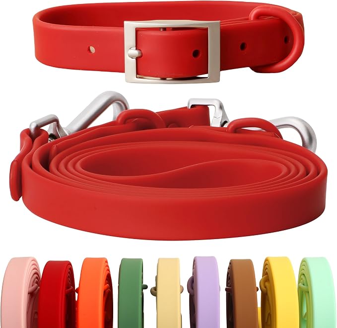 Dog Collar and Leash Set, Durable Waterproof Dog Leashes Collars, 5 Length Setting Adjustable Dog Collars for Large Medium Small Dogs (Red, XL)