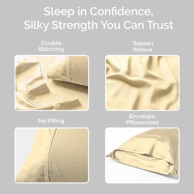 Olive + Crate Tencel Eucalyptus Pillowcases, 100% Tencel Lyocell Cooling Pillow Cases for Hot Sleepers, Hypoallergenic, Moisture-Wicking, Silk Alternative, Vegan, Standard Size Set of 2 [Butter Cream]