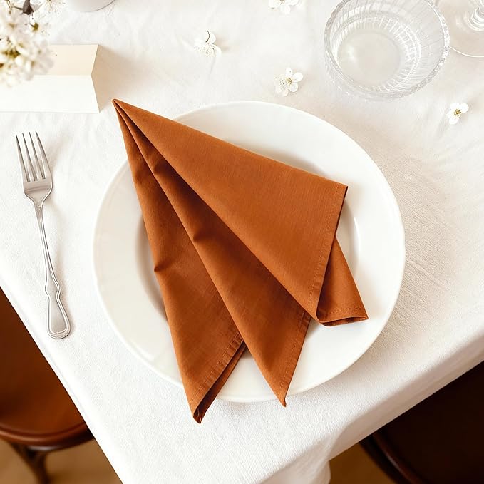 Cloth Napkins Set of 12, 100% Cotton Fabric Reusable Dinner Napkins, 18 x 18 Inch Washable Table & Kitchen Napkins for Everyday Dining, Entertaining, Home & Restaurant Use, Rust