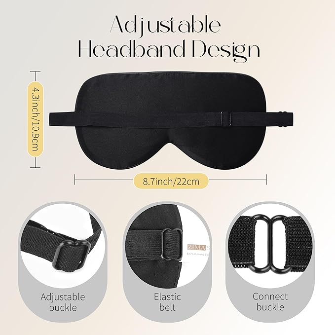 ZIMASILK 100% Mulberry Silk Sleep Mask with Adjustable Strap, Super-Smooth Soft Natural Silk Eye Mask for Sleep, Multiple Color Options(Navy Blue)