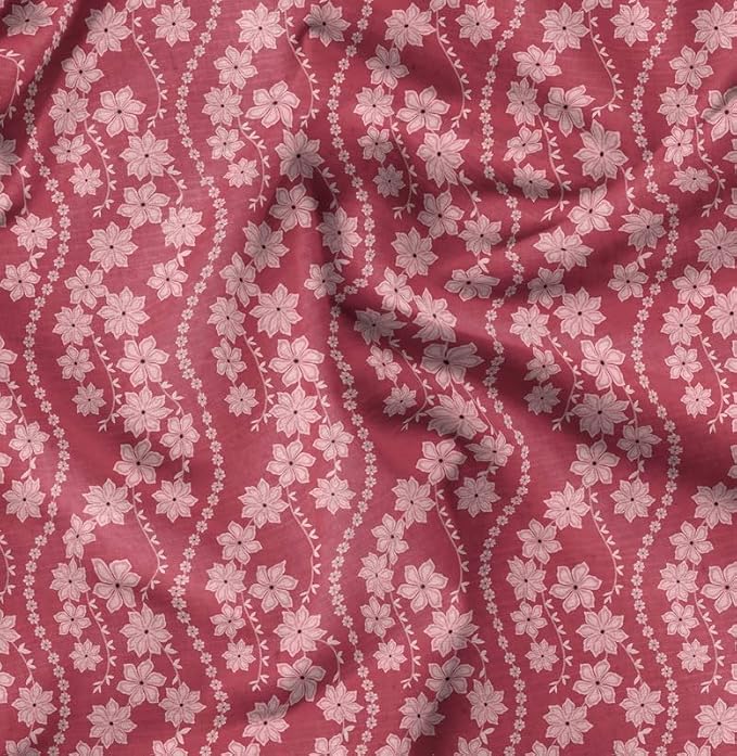Soimoi Lightweight Velvet Fabric - Pink - Floral Print, Unstitched Material - 58" Wide, Perfect Fabric for Upholstery, Fashion and Craft Projects, 1 Yard