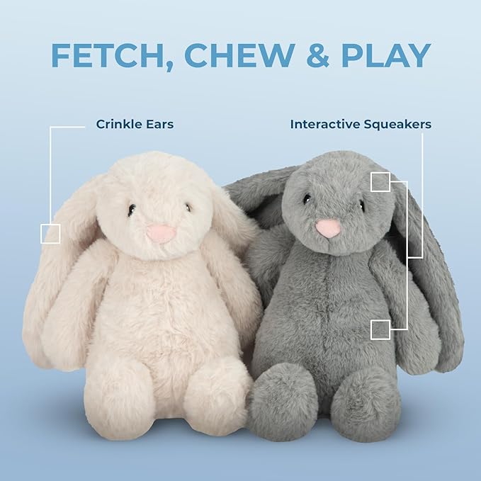 Best Pet Supplies Interactive Squeaky Dog Chew Toy, Ideal Dog Toys for Chewers, Small, Medium & Large Dogs, and Fetch Lovers - Bunny (Beige), Small