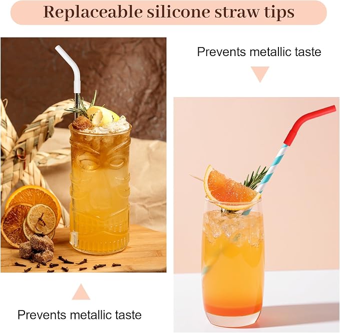 20 PCS Silicone Straw Tips with Bottom Sleeve, Reusable Food Grade Rubber Straw Covers for Metal and Glass Straws, Fits 8-10mm Diameter Multi-color Set