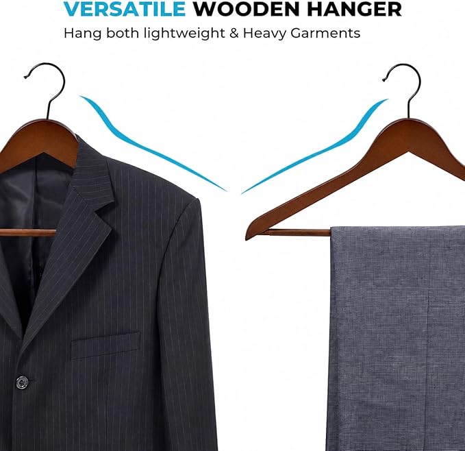 JS HANGER Wooden Coat Hangers, 16 Pack High Grade Wood Suit Hangers with Non Slip Pant Bar - Extra Smooth and Splinter Free, Retro Finish