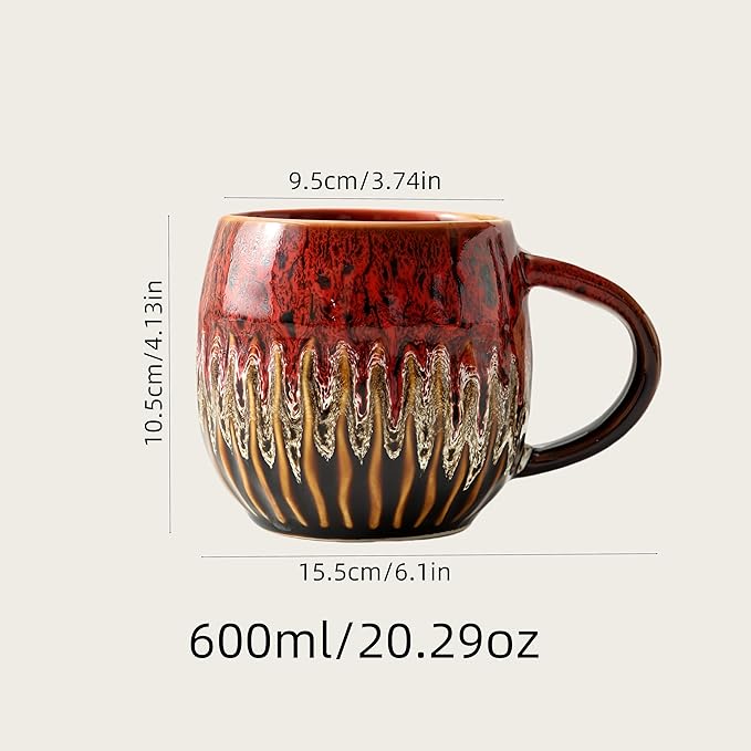 20oz Large Coffee Mug - Unique Handcrafted Look Ceramic Cup, Large Tea Mug, Microwave & Dishwasher Safe (red)