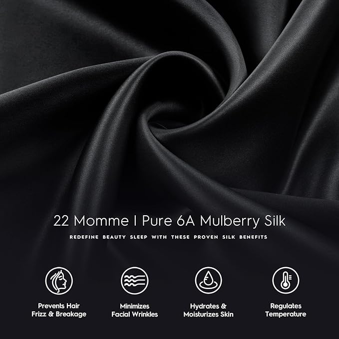 TAFTS 22mm 100% Pure Mulberry 6A Silk Pillowcase for Hair & Skin with Envelope Closure, No Zipper, Cooling, Natural, Organic, Double Sided Pillow Case (Black, King 20"x36", 22 Momme 1pc)