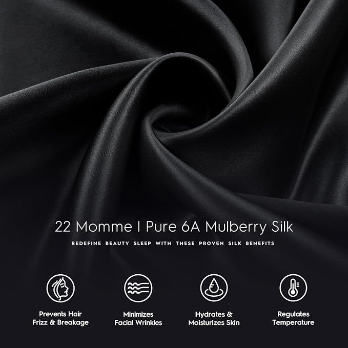 Tafts Pillow Cases - 22mm 100% Pure Mulberry 6A Silk Pillowcase for Hair & Skin with Zipper Closure, Cooling, Natural, Organic, Double Sided Silk Pillow Case (Midnight Black, Queen 20x30 1pc)