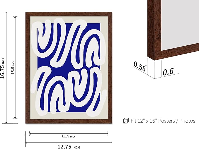 Monem Art Organic Shape Pattern Print - Modern Minimalist Abstract Poster - Wall Decor for Living Room, Bedroom or Office - 12x16 Brown Framed Wall Art by Rs Lab Studio