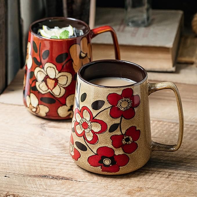 24oz Large Ceramic Coffee Mug with Big Handle, Handmade Kiln Glazed Large Coffee Mug Tea cup, Novelty Mug，Unique Uneven Surface for Office and Home，Microwave and Dishwasher Safe (khaki)