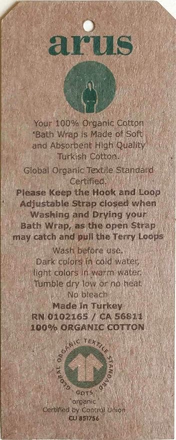Arus Women's Bathrobe GOTS Certified Organic 100% Turkish Terry Cotton Robe Adjustable Closure Bath Wrap
