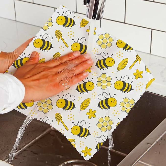 Reusable Beeswax Wraps, 9 Pack For Sandwich, Bread, Fruit, Bowl, Organic, Sustainable, Zero Waste, Plastic-Free, Eco-Friendly Food Storage, 1XL, 3M, 5S, Bee and Honeycomb Pattern