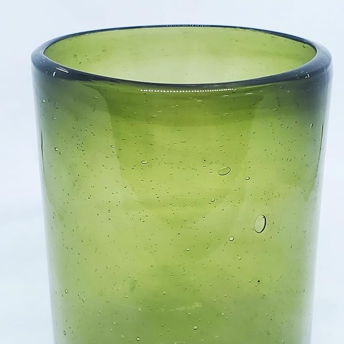 Solid Olive Green 14 oz Drinking Glasses (set of 6), Recycled Glass, Lead-free, Toxin-Free (14oz Drinking)