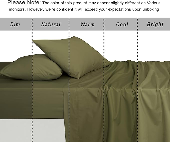 RUVANTI 100% Cotton Organic Percale Sheets Queen Size – Crisp Cooling Bed Sheets for Hot Sleepers, Deep Pocket 15”, Soft Peach Finish, Breathable & Durable Hotel-Style 4 Pcs, Olive