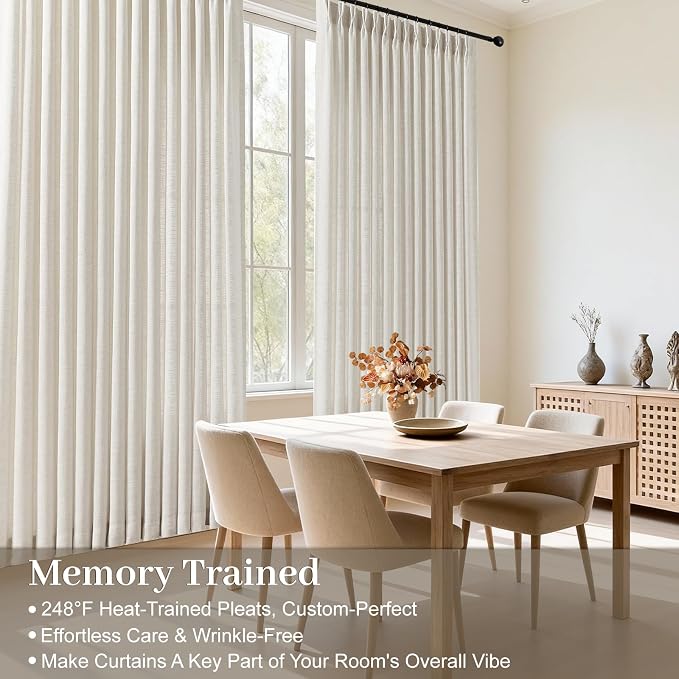 IVAPUPU Natural Pinch Pleated Curtains 84 Inch Length for Living Room, Light Filtering Extra Wide Semi Sheer Linen Blend Curtain Back Tab with Hooks Rings Privacy Drapes for Bedroom, 70Wx84L, 1 Panel