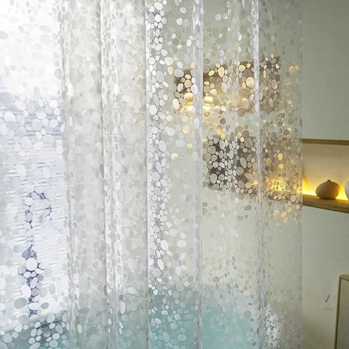 Extra Long Shower Curtain Liner 86 Inches Length, EVA Heavy Duty Weighted Shower Liner 72 X 86 inches with 3 Strong Magnets, Clear Shower Curtain Cobblestone