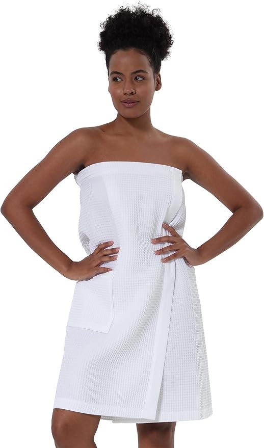 SEYANTE Women's Organic Waffle Spa Wrap, GOTS Certified 100% Turkish Cotton, Lightweight Bath Towel Wrap Adjustable Closure