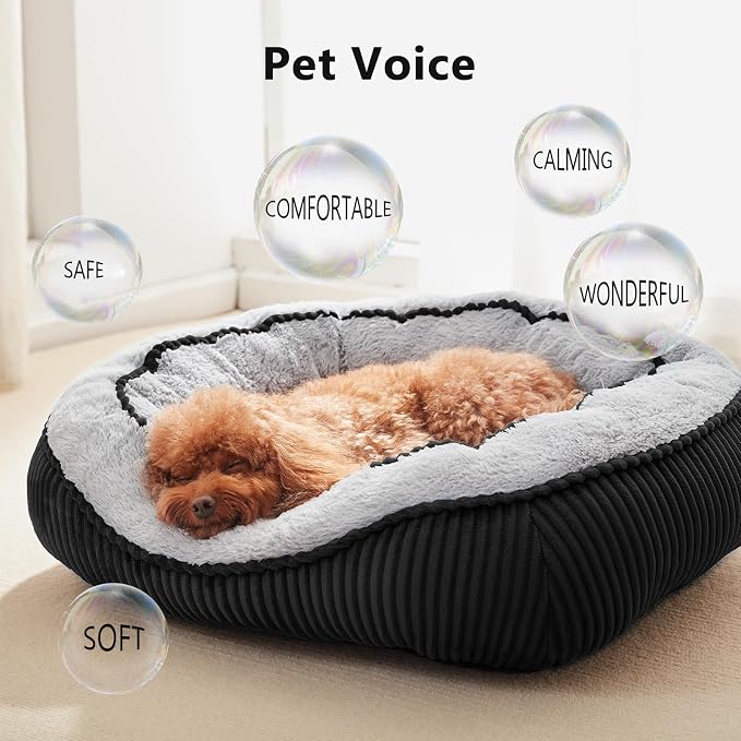 Dog Beds for Small Medium Large Dogs & Cats. Washable Pet Bed, Orthopedic Dog Sofa Bed, Soft Calming Sleeping Warming Puppy Bed (Black, Small-(20’’x 19’’x 6’’))
