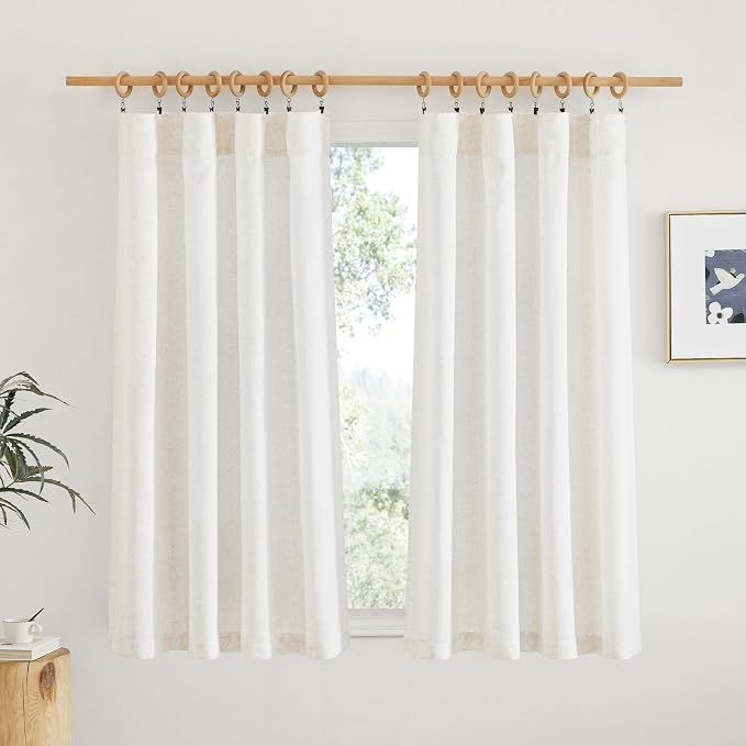 NICETOWN Natural Linen Curtains 54 inches Long for Nursery, Rod Pocket & Back Tab Privacy Window Treatments Light Filtering Drapes for Bedroom/Bathroom, 52" W x 54" L, 2 Panels