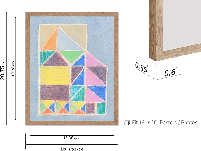 Monem Art Colorful Abstract House Painting Print - Bright Geometric Modern Art Poster - Wall Decor for Living Room, Bedroom or Office - 16x20 Beige Framed Wall Art by Renee Stramel