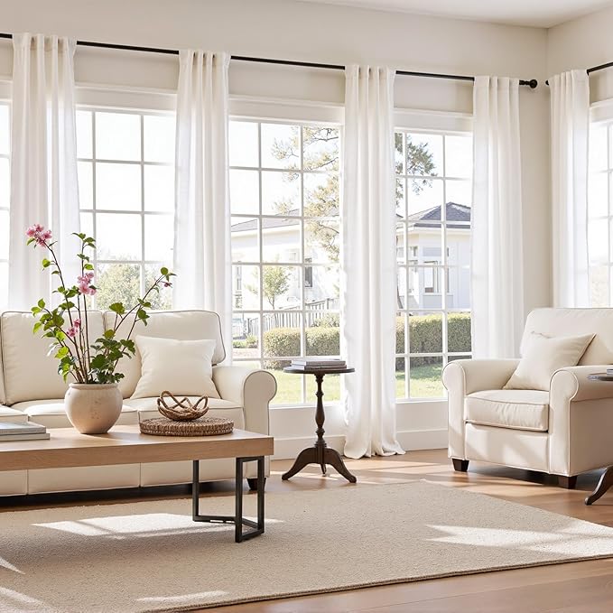 jinchan White Linen Curtains Semi Sheer Curtains 84 inch Length for Closet Door Small Window Living Room Bathroom Neutral Farmhouse Cottage Core Light Filtering Privacy Rod Pocket Back Tab 2 Panels