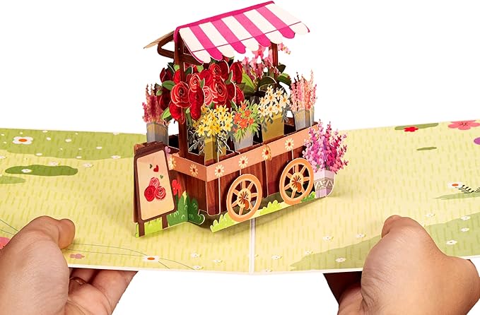 Paper Love Frndly Pop Up Valentine's Day Card, Flower Stand, Handmade 3D Popup Cards, 100% Recycled and Eco-Friendly, 8" x 6" Cover - with Removable Note Tag