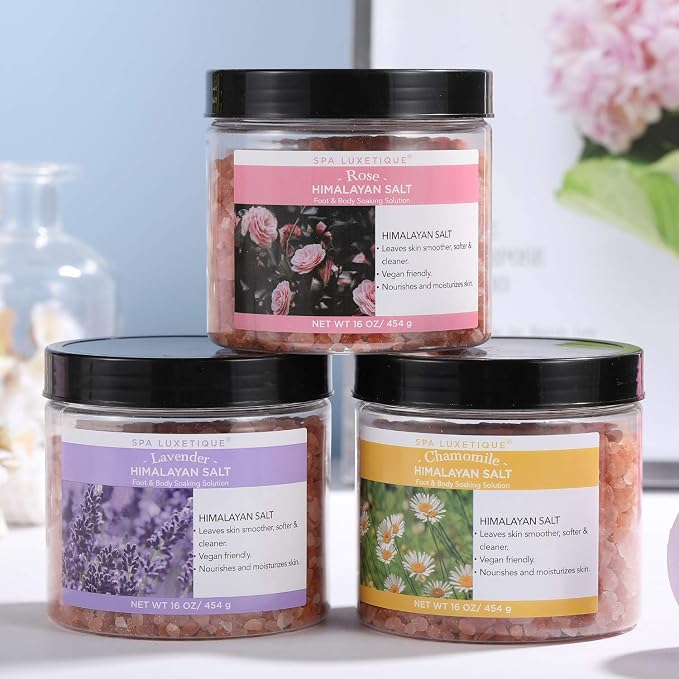 Spa Luxetique Epsom Salts for Soaking, 3.17lbs Bath Salts Gifts with Lavender, Rose, Chamomile Scent as Christmas Gifts for Woman, Spa Sets for Mom