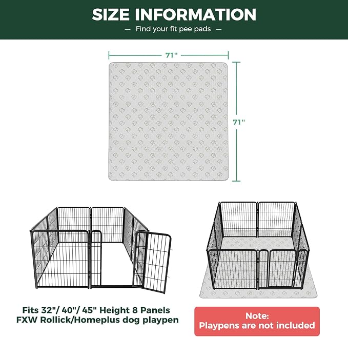 FXW Washable Pee Pads for Dogs, Puppy Pads with Super Absorbent, Specifically Designed for FXW Rollick/Homeplus 32/40/45inch 8 Panels Dog Playpen, 71" Square, Khaki, 1 Pack
