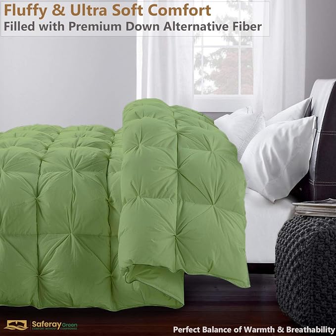 Oversized King Down Alternative Comforter 116x98 Inch Moss – 500 GSM Ultra Soft Breathable, Luxury Pintuck Pinch Pleat, All Season Duvet Insert with Corner Tabs, Machine Washable