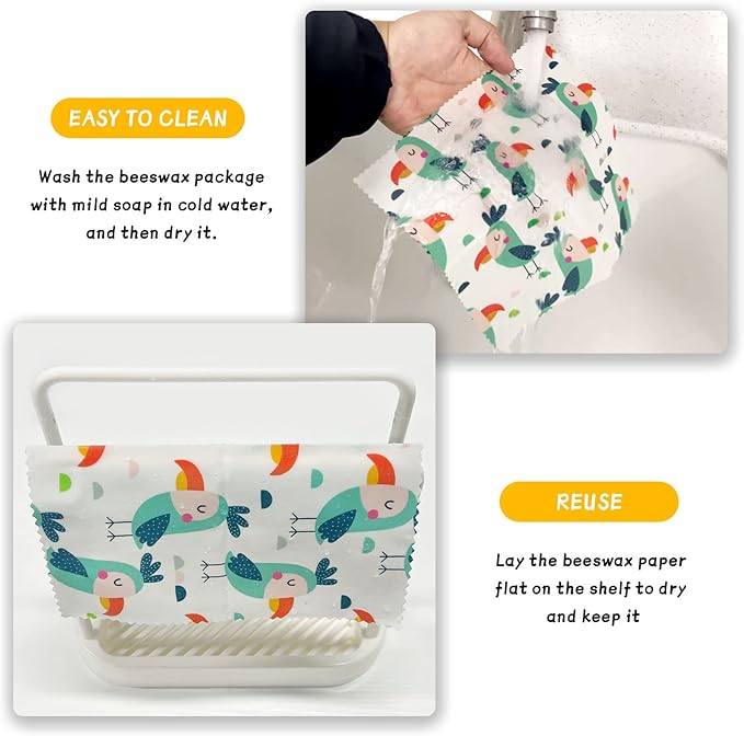 Reusable Beeswax Wrap - 9 Pack, Beeswax Wraps for Food, Eco-Friendly Beeswax Food Wrap, Organic, Sustainable, Biodegradable, Zero Waste, Plastic-Free Food Storage (1L Giraffe | 3M Fox | 5S Bird)