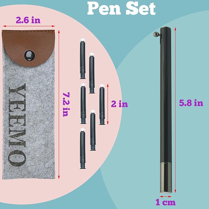 Retractable Fountain Pen – 0.38 mm Extra Fine Nib Fountain Pen, Smooth Fancy Pens with Converter, 6 Ink Cartridges & Gift Pouch for Writing (Glossy Black)