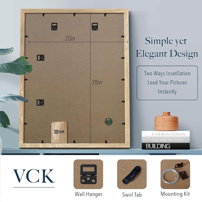 VCK 22x28 Poster Frame Natural Solid Wood 3 Pack, Exclusive Wood Grain Wall Hanging Picture Frame for Home Decoration