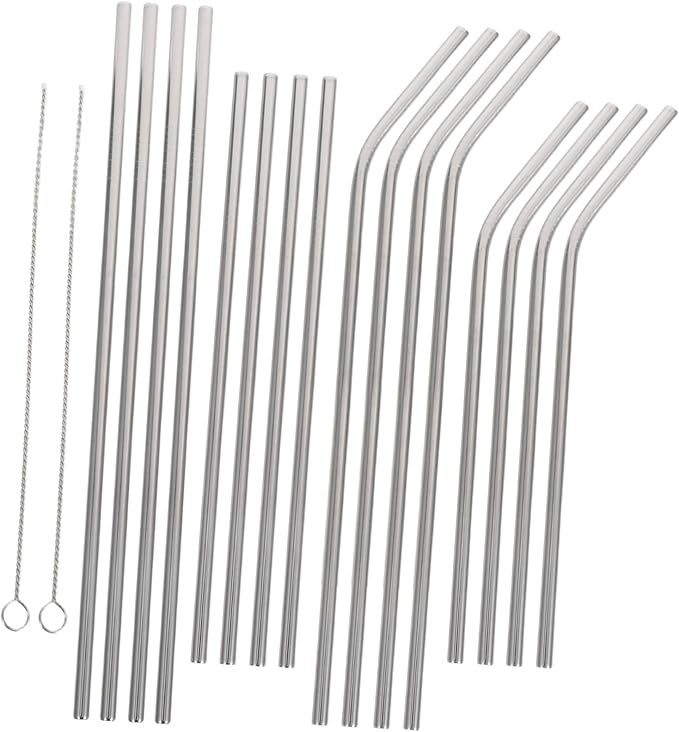 Hemobllo 18pcs Reusable Stainless Steel Straws Set with Polished Smooth Surface, Includes Straight and Bent Straws with Cleaning Brushes, for Boating and Family Gatherings