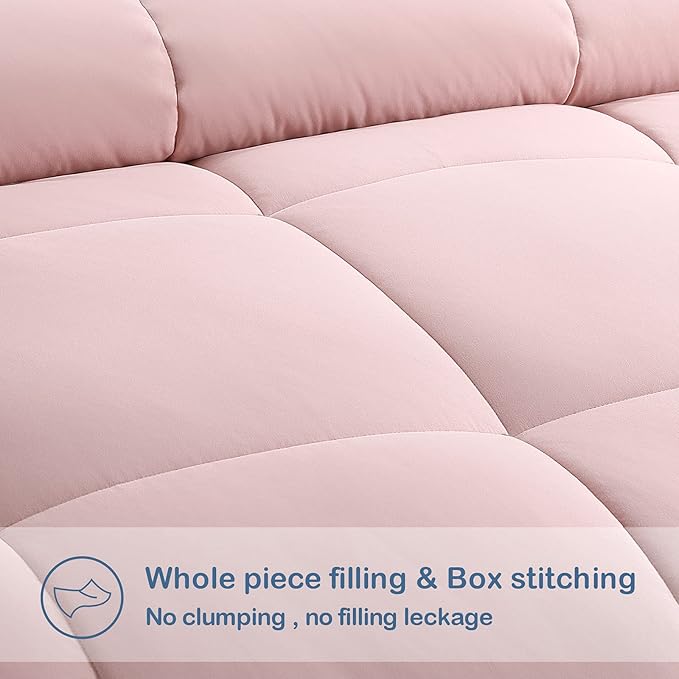 EASELAND Full Size Down Alternative Comforter - Quilted Duvet Insert for All Seasons, Soft Lightweight with Corner Tabs, Summer Winter Warm Bedding, Pink 82×86 Inches