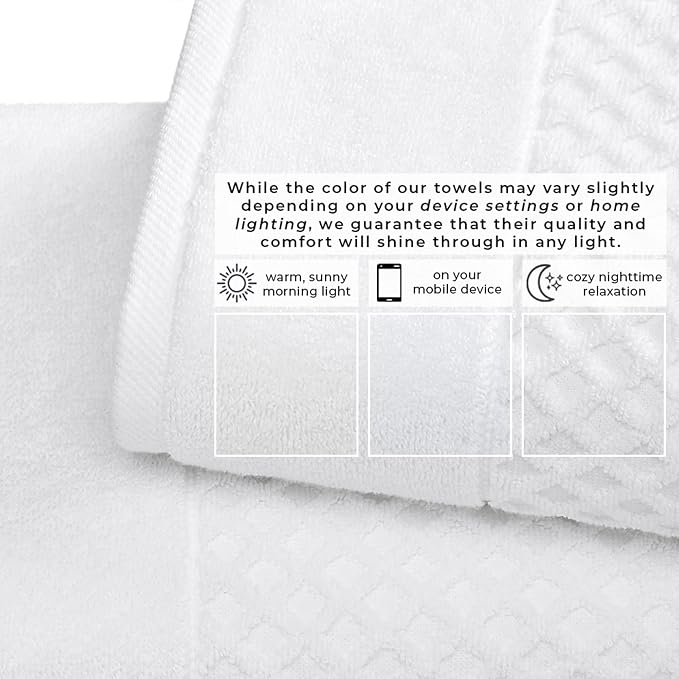 Great Bay Home Bath Towels - 100% Cotton 6 Piece Bath Sheet Set - Diamond Waffle Weave - Absorbent, Durable, Quick-Dry Towels for Bathroom (Optic White)