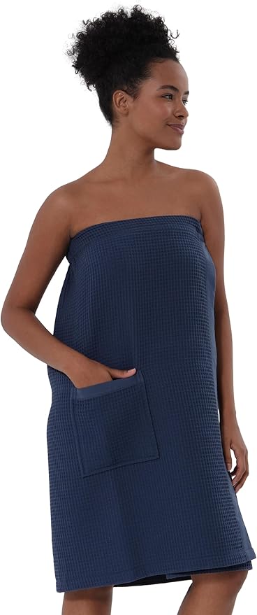 SEYANTE Women's Organic Waffle Spa Wrap, GOTS Certified 100% Turkish Cotton, Lightweight Bath Towel Wrap Adjustable Closure